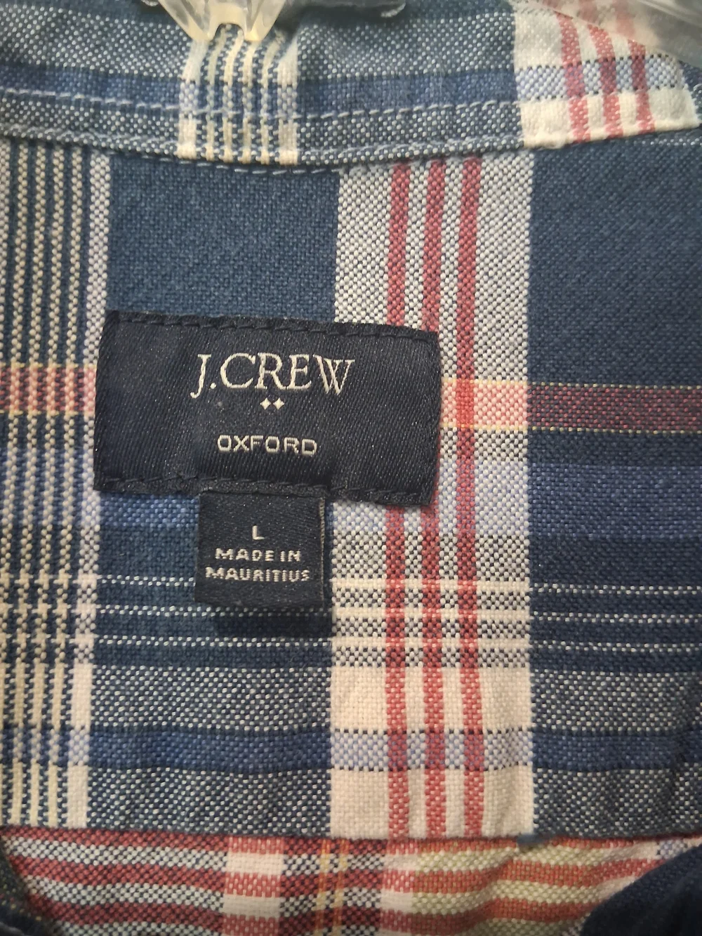J.CREW Men L Oxford Cotton Plaid Button-Up Shirt Short Sleeve Blue Green